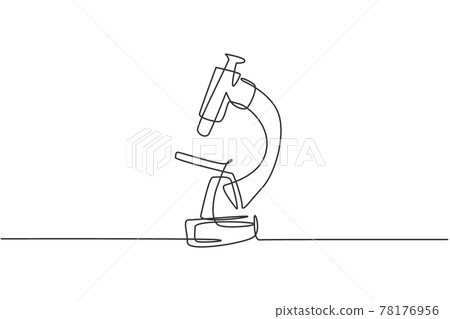 Single continuous line drawing of microscope on school library to learn chemistry study. Back to school minimalist style. Education concept. Modern one line draw graphic design vector illustration 78176956