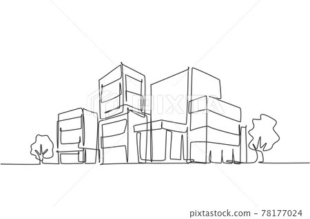 Continuous one line drawing of luxury apartment house in urban area. Home architecture property construction hand drawn minimalist concept. Modern single line draw design vector graphic illustration 78177024