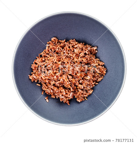 top view of boiled red rice in gray bowl isolated 78177131