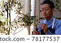 Senior man taking care of houseplants 78177537