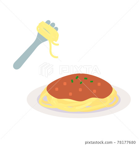 Simple and cute meat sauce spaghetti illustration flat design 78177680