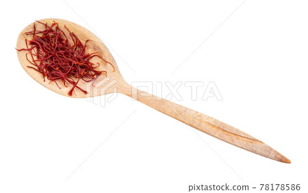 top view of crocus saffron threads in wood spoon top view of crocus saffron threads in wood spoon 78178586