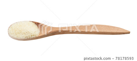 crystalline beef gelatine in wooden spoon isolated 78178593