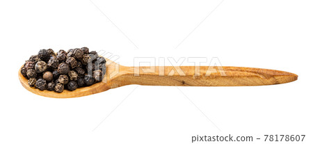 wooden spoon with black pepper peppercorns wooden spoon with black pepper peppercorns 78178607