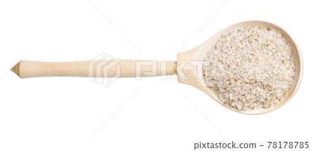 top view of psyllium husk in wood spoon isolated top view of psyllium husk in wood spoon isolated 78178785
