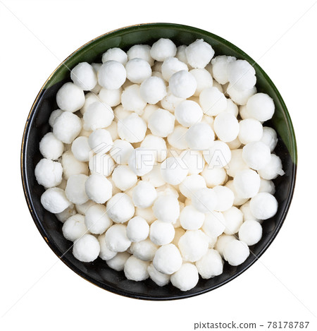 top view of tapioca pearls in round bowl isolated top view of tapioca pearls in round bowl isolated 78178787