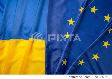 Flags of Ukraine and European Union folded together Flags of Ukraine and European Union folded together 78178949