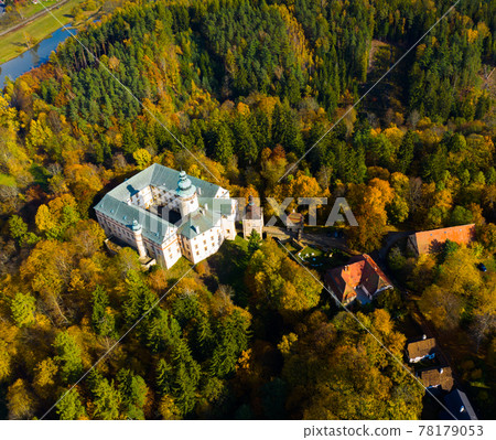 Aerial view of Lemberk Castle in Lusatian Mountains 78179053
