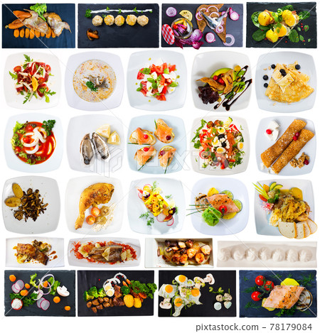 Set of various tasty meals isolated on a white background 78179084