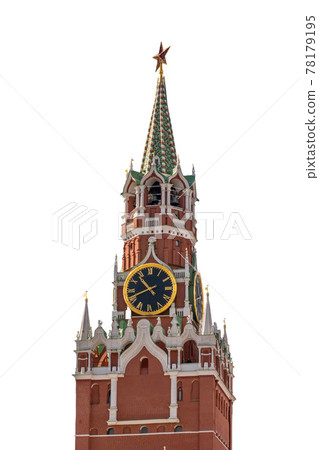 Spasskaya Tower of Moscow Kremlin on Red Square, Russia, isolated on white background Spasskaya Tower of Moscow Kremlin on Red Square, Russia, isolated on white background 78179195