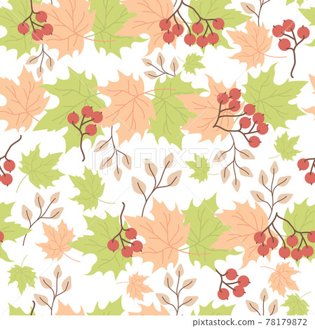 Seamless pattern. Autumn pattern of maple leaves, branches and red bunches of berries on a white background. Vector illustration For decor, design, wallpaper, textile, decor and print 78179872