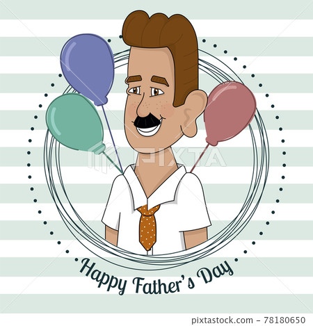 Isolated happy man with balloons on badge Father day poster Isolated happy man with balloons on badge Father day poster 78180650
