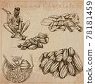 Cocoa harvesting. Agriculture. An hand drawn vector illustrations on an vintage background. Cocoa harvesting. Agriculture. An hand drawn vector illustrations on an vintage background. 78181459