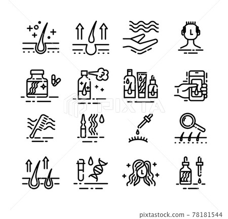 Hair Loss Sign Thin Line Icon Set. Vector Hair Loss Sign Thin Line Icon Set. Vector 78181544