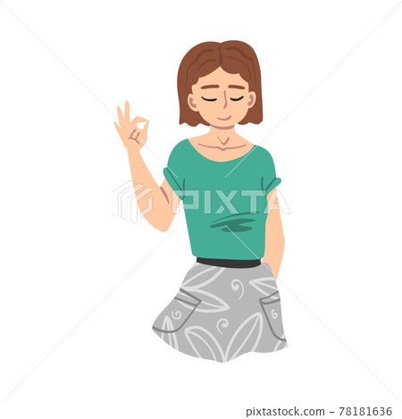 Smiling Female Showing OK Gesture as Approval or Agreement Sign Vector Illustration 78181636
