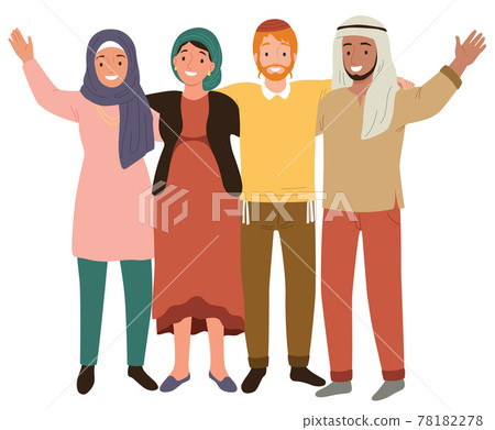 Muslim and Jewish friends. Concept of coexistence between Arabs and Jews in Israel and peace in the middle east. 78182278