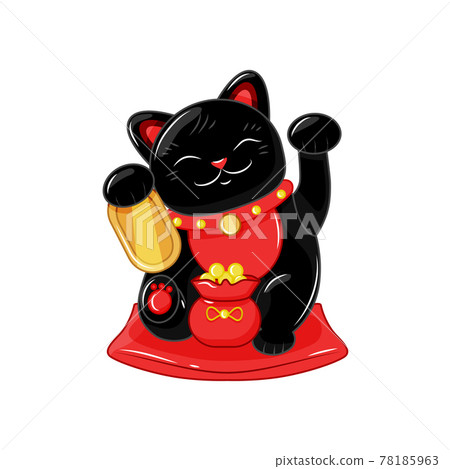 Japanese traditional cat Maneki neko. A figurine with a bag of gold coins, a symbol of good luck and wealth. Vector illustration. Japanese traditional cat Maneki neko. A figurine with a bag of gold coins, a symbol of good luck and wealth. Vector illustration. 78185963