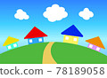 Colorful cute houses lined up under the blue sky 78189058