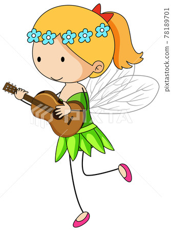 Simple cartoon character of a little fairy playing ukulele 78189701
