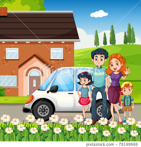 Happy family standing in front of the house - Stock Illustration ...