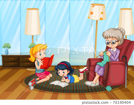 Happy family in the living room scene Happy family in the living room scene 78190404