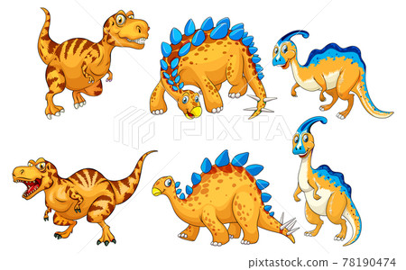 Set of orange dinosaur cartoon character Set of orange dinosaur cartoon character 78190474