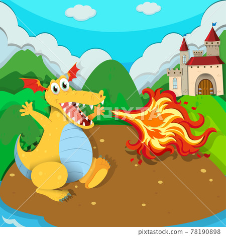A cute dragon cartoon character in scene 78190898