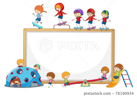 Empty banner with many kids doodle cartoon character 78190934