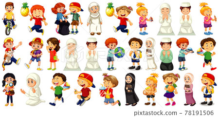 Children doing different activities cartoon character set on white background 78191506