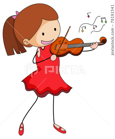 Cute girl playing violin doodle cartoon... - Stock Illustration [78191541]  - PIXTA