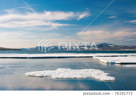 Summer arctic seascape with melting ice floes. Summer arctic seascape with melting ice floes. 78191772