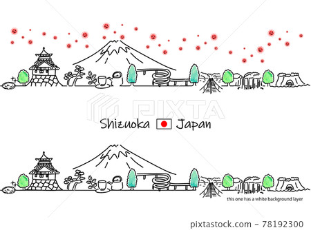 Shizuoka cityscape and simple line drawing set of new coronavirus 78192300