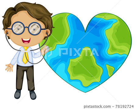 Earth in heart shape with a doctor cartoon character Earth in heart shape with a doctor cartoon character 78192724