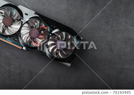 Video card with a cooling system with copper pipes, aluminum radiators and fans. 78193495