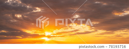 Sunshine In Sunrise Bright Dramatic Sky. Sun Ray Through Dark Rainy Clouds. Scenic Colorful Sky At Dawn. Sunset Sky Natural Abstract Background. Panorama 78193716
