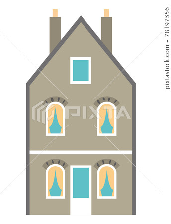 A gray European-style house with a triangular roof A gray European-style house with a triangular roof 78197356
