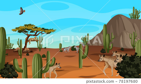 Desert forest landscape at daytime scene with willd animals 78197680