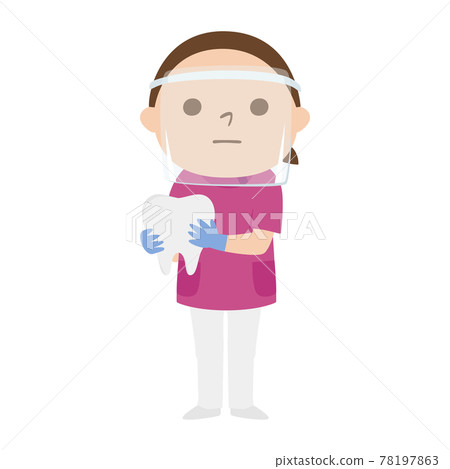Illustration of a female dentist. A woman wearing a face shield to prevent infection. 78197863