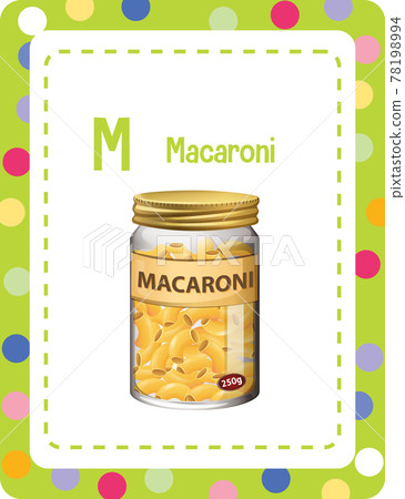 Alphabet flashcard with letter M for Macaroni Alphabet flashcard with letter M for Macaroni 78198994