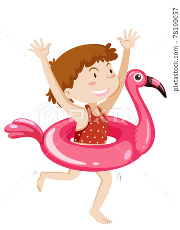 Cute girl with dinosaur swimming ring isolated Cute girl with dinosaur swimming ring isolated 78199057