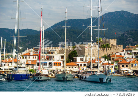 Ships with masts in the bay of Marmaris.Turkey Ships with masts in the bay of Marmaris.Turkey 78199289