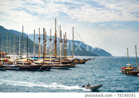 Ships with masts in the bay of Marmaris.Turkey Ships with masts in the bay of Marmaris.Turkey 78199291