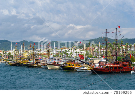 Ships with masts in the bay of Marmaris.Turkey Ships with masts in the bay of Marmaris.Turkey 78199296