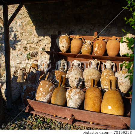 Antique Vintage jugs lie on the street in Turkey Antique Vintage jugs lie on the street in Turkey 78199298