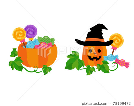 Illustration cut of cute Halloween pumpkin and sweets 78199472