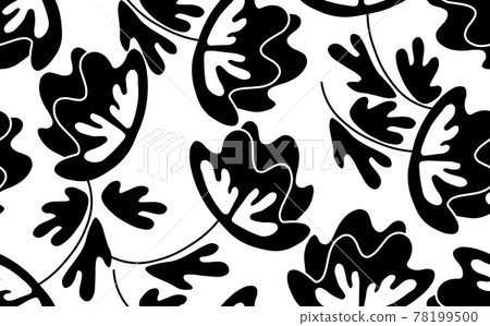 Seamless black and white pattern based on traditional folk art ornaments. Modern floral flowers background. Scandinavian style. Sweden nordic style. Vector illustration. Simple minimalistic pattern 78199500