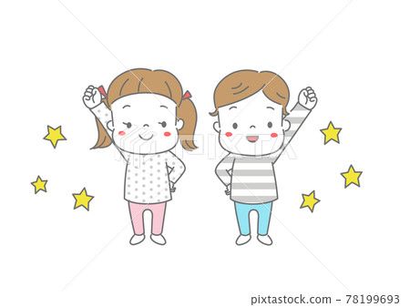 Boys and girls in guts pose with hands on their hips Boys and girls in guts pose with hands on their hips 78199693