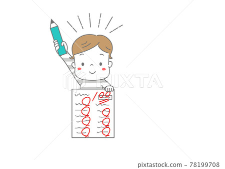 一個看起來很高興的男孩顏色在測試中獲得100分 78199708