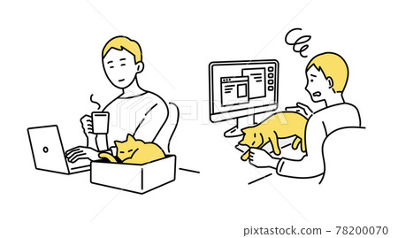Remote work male business person domestic cat - Stock Illustration ...