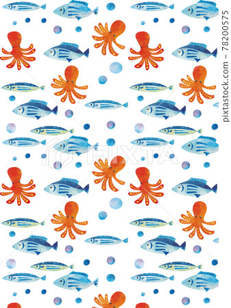 Watercolor style sea creature pattern vertical Watercolor style sea creature pattern vertical 78200575